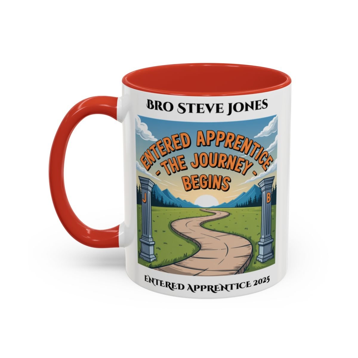 Premium Personalised Freemason Colour Rim Mug - Entered Apprentice - The Journey Begins - Masonic Mugs