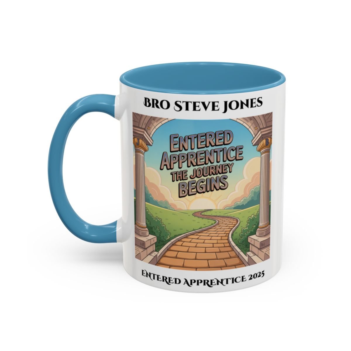 Premium Personalised Freemason Colour Rim Mug - Entered Apprentice - The Journey Begins - Masonic Mugs