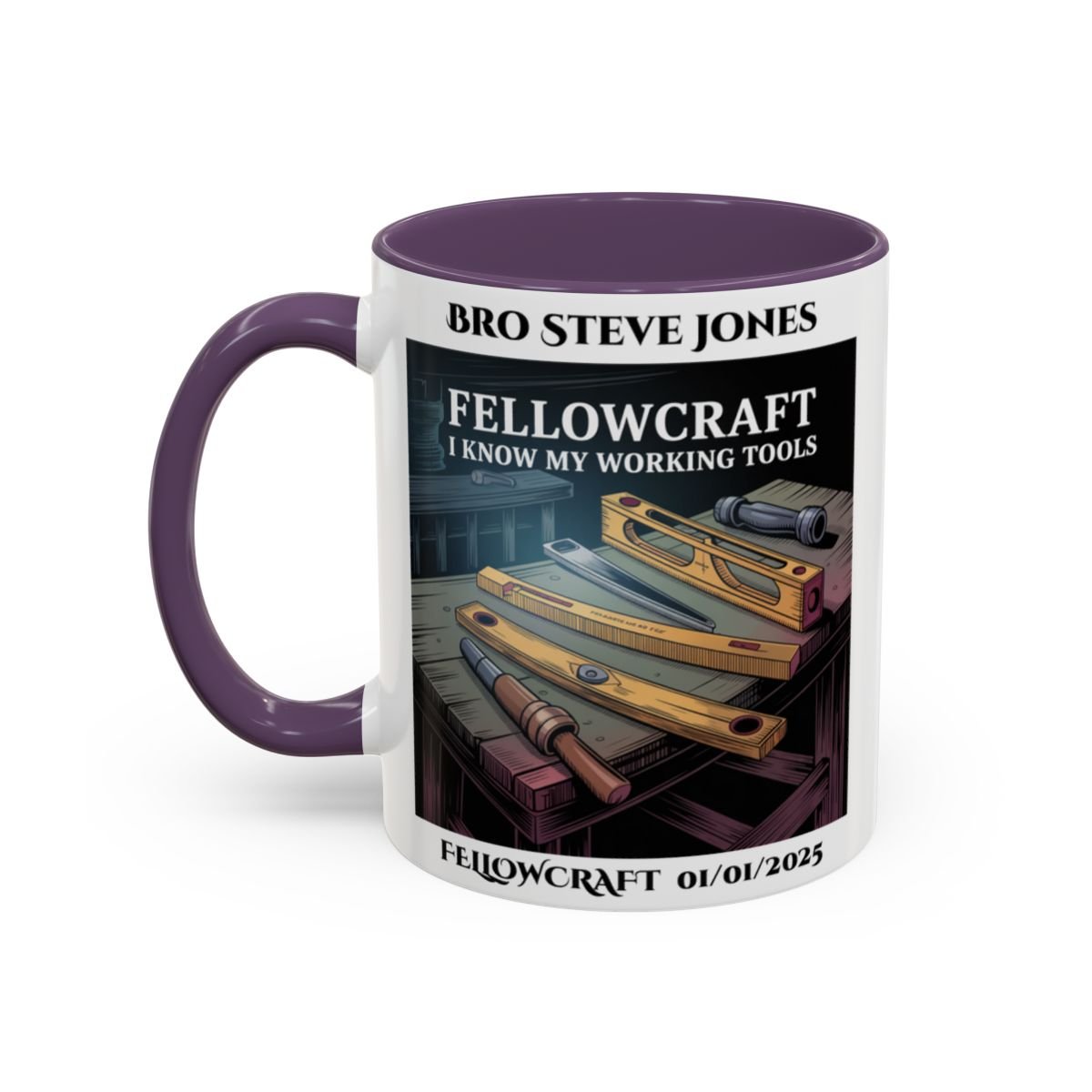 Premium Personalised Freemason Colour Rim Mug - Fellowcraft - Masonic Mugs