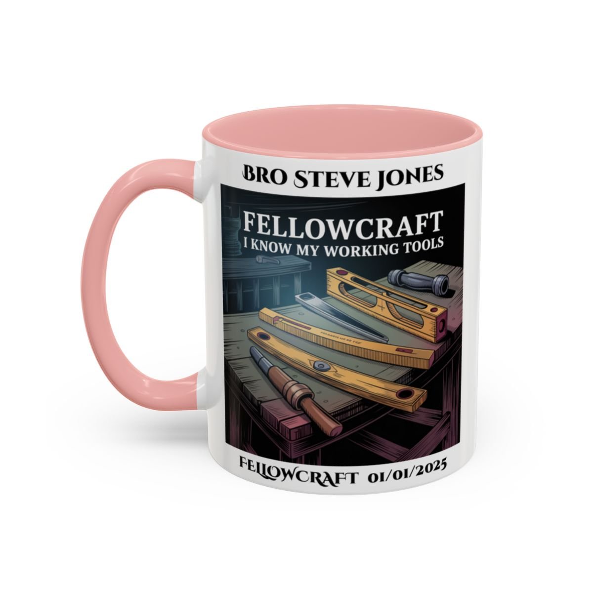 Premium Personalised Freemason Colour Rim Mug - Fellowcraft - Masonic Mugs