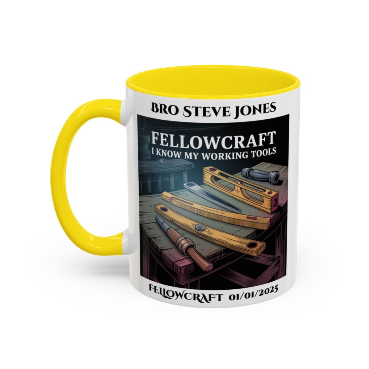 Premium Personalised Freemason Colour Rim Mug - Fellowcraft - Masonic Mugs