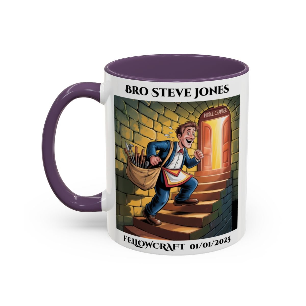 Premium Personalised Freemason Colour Rim Mug - Fellowcraft - Entering the next chamber - Masonic Mugs