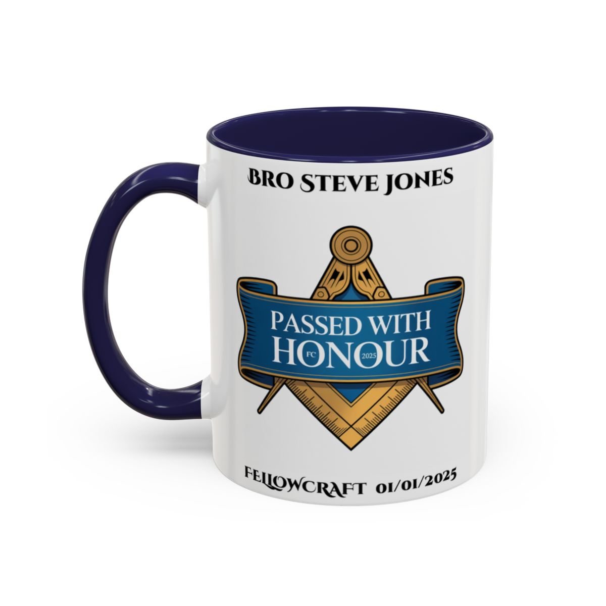 Premium Personalised Freemason Colour Rim Mug - Fellowcraft - Passed with Honour - Masonic Mugs