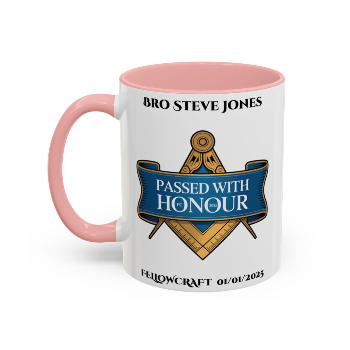 Premium Personalised Freemason Colour Rim Mug - Fellowcraft - Passed with Honour - Masonic Mugs