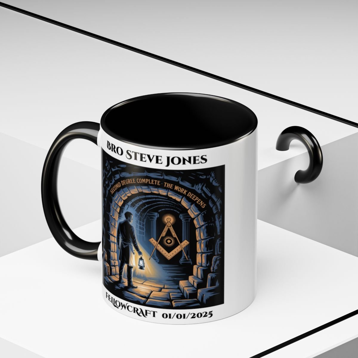 Premium Personalised Freemason Colour Rim Mug - Fellowcraft - The middle chamber - Masonic Mugs