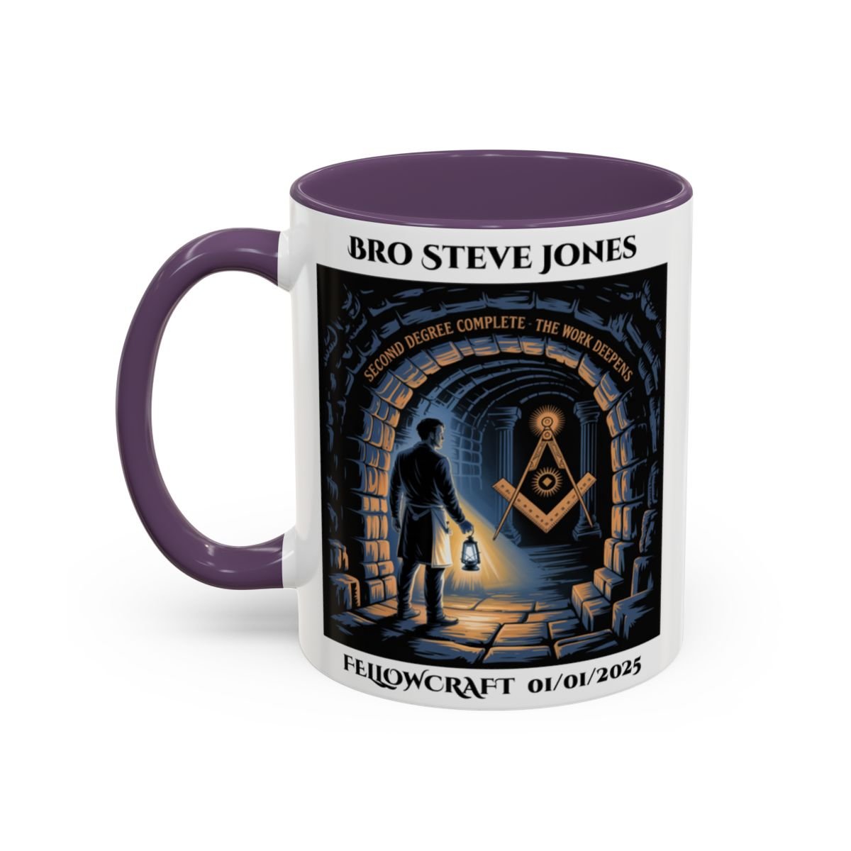Premium Personalised Freemason Colour Rim Mug - Fellowcraft - The middle chamber - Masonic Mugs