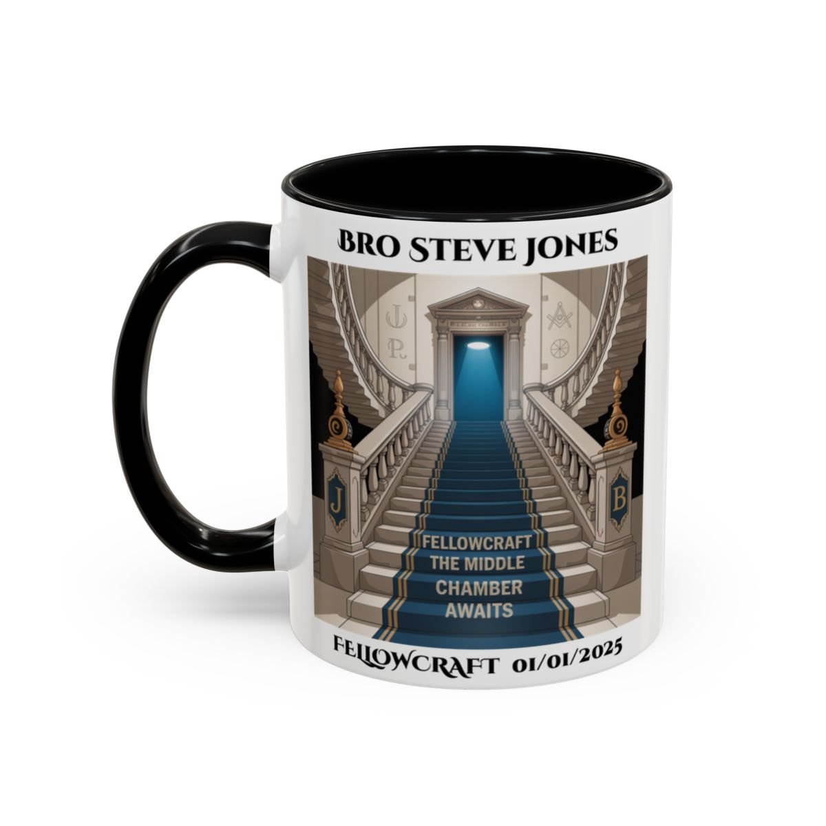 Premium Personalised Freemason Colour Rim Mug - Fellowcraft - The middle chamber awaits - Masonic Mugs