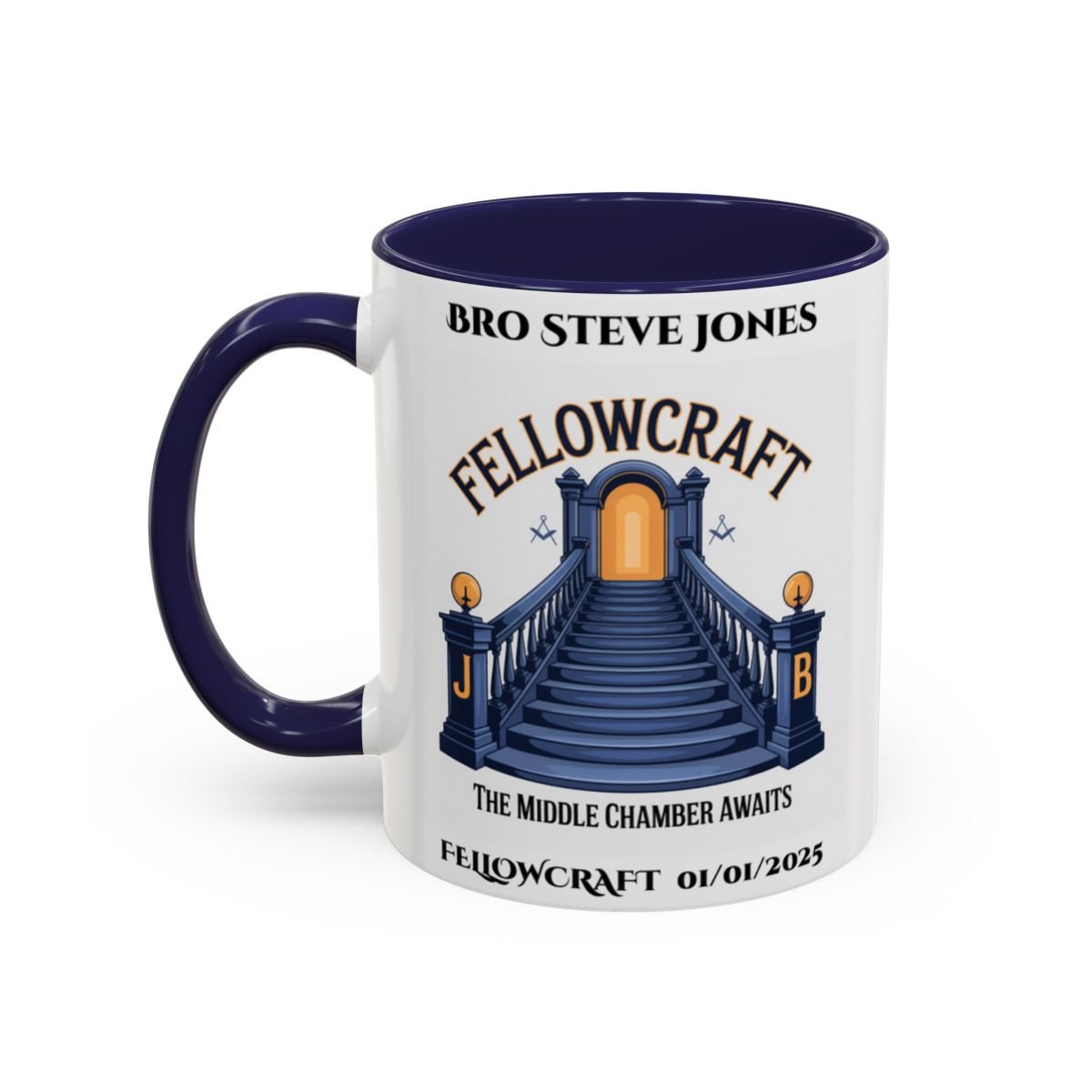 Premium Personalised Freemason Colour Rim Mug - Fellowcraft - The Middle Chamber Awaits - Masonic Mugs