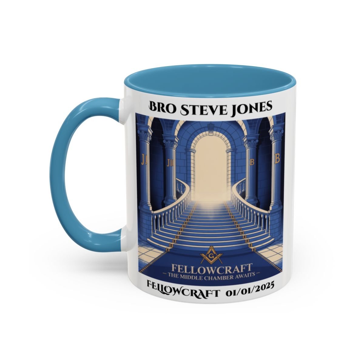 Premium Personalised Freemason Colour Rim Mug - Fellowcraft - The middle chamber awaits - Masonic Mugs