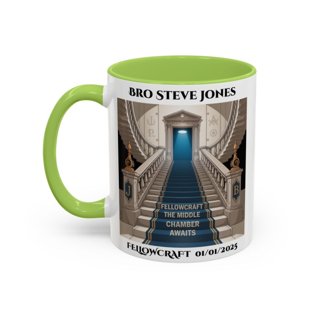 Premium Personalised Freemason Colour Rim Mug - Fellowcraft - The middle chamber awaits - Masonic Mugs