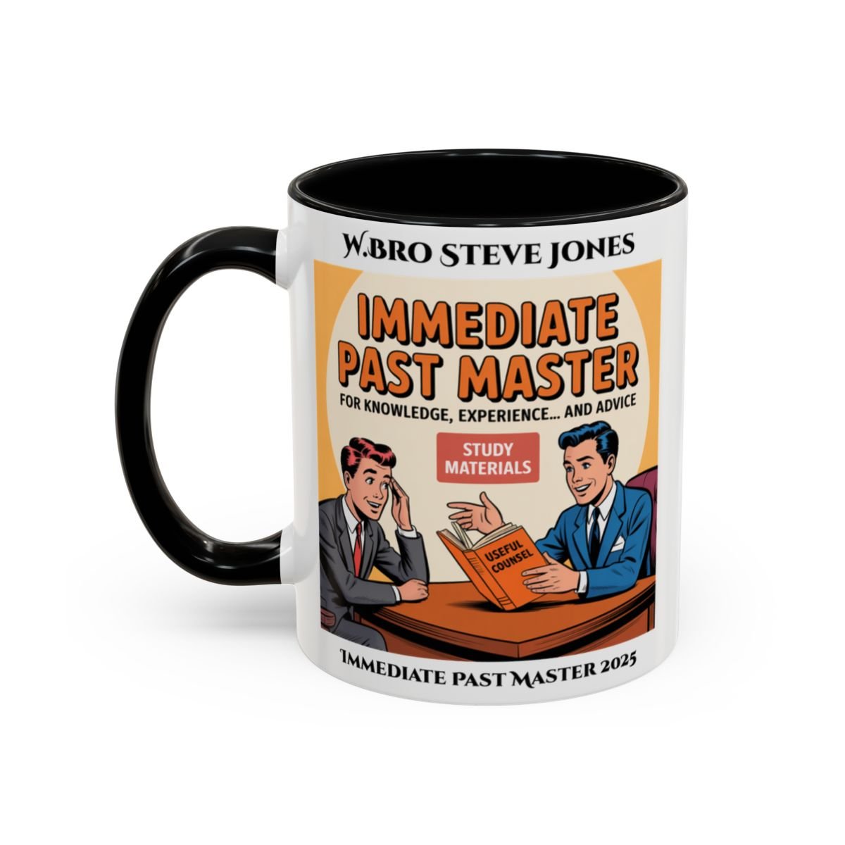 Premium Personalised Freemason Colour Rim Mug - Immediate Past Master Design - For Knowledge Exeperience and Advice - Masonic Mugs