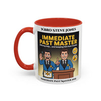Premium Personalised Freemason Colour Rim Mug - Immediate Past Master Design - Offering help and keeping him from trouble - Masonic Mugs