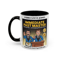 Premium Personalised Freemason Colour Rim Mug - Immediate Past Master Design - Offering help and keeping him from trouble - Masonic Mugs