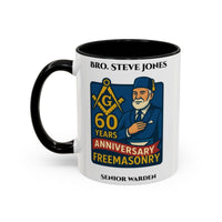 Premium Personalised Freemason Colour Rim Mug - Individual 60 years service - Masonic Mugs