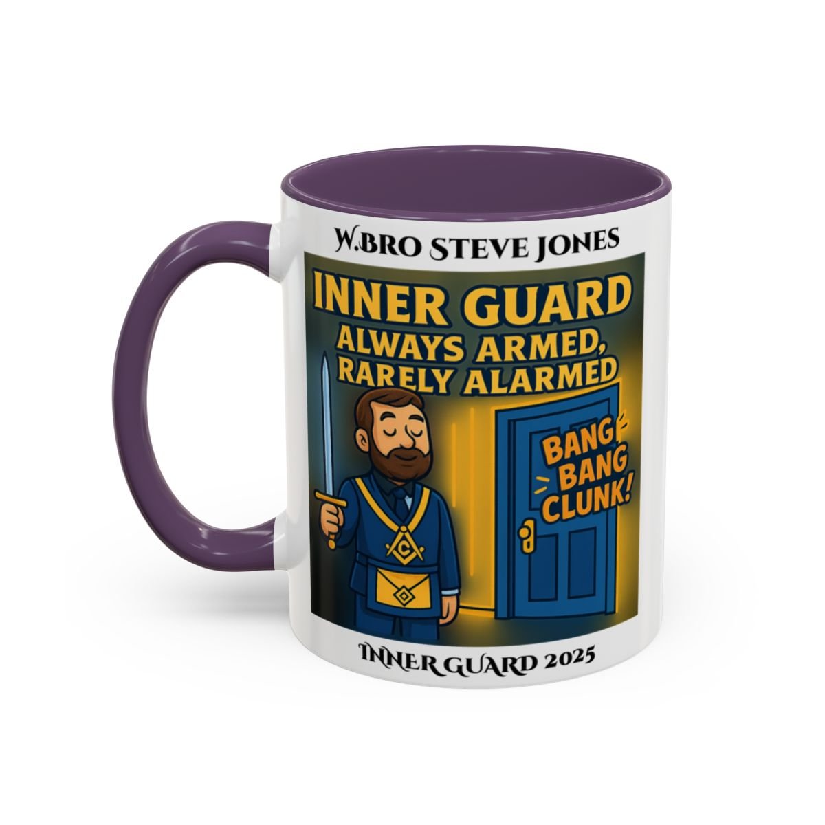 Premium Personalised Freemason Colour Rim Mug - Inner Guard Design - Always Armed Rarely Alarmed - Masonic Mugs