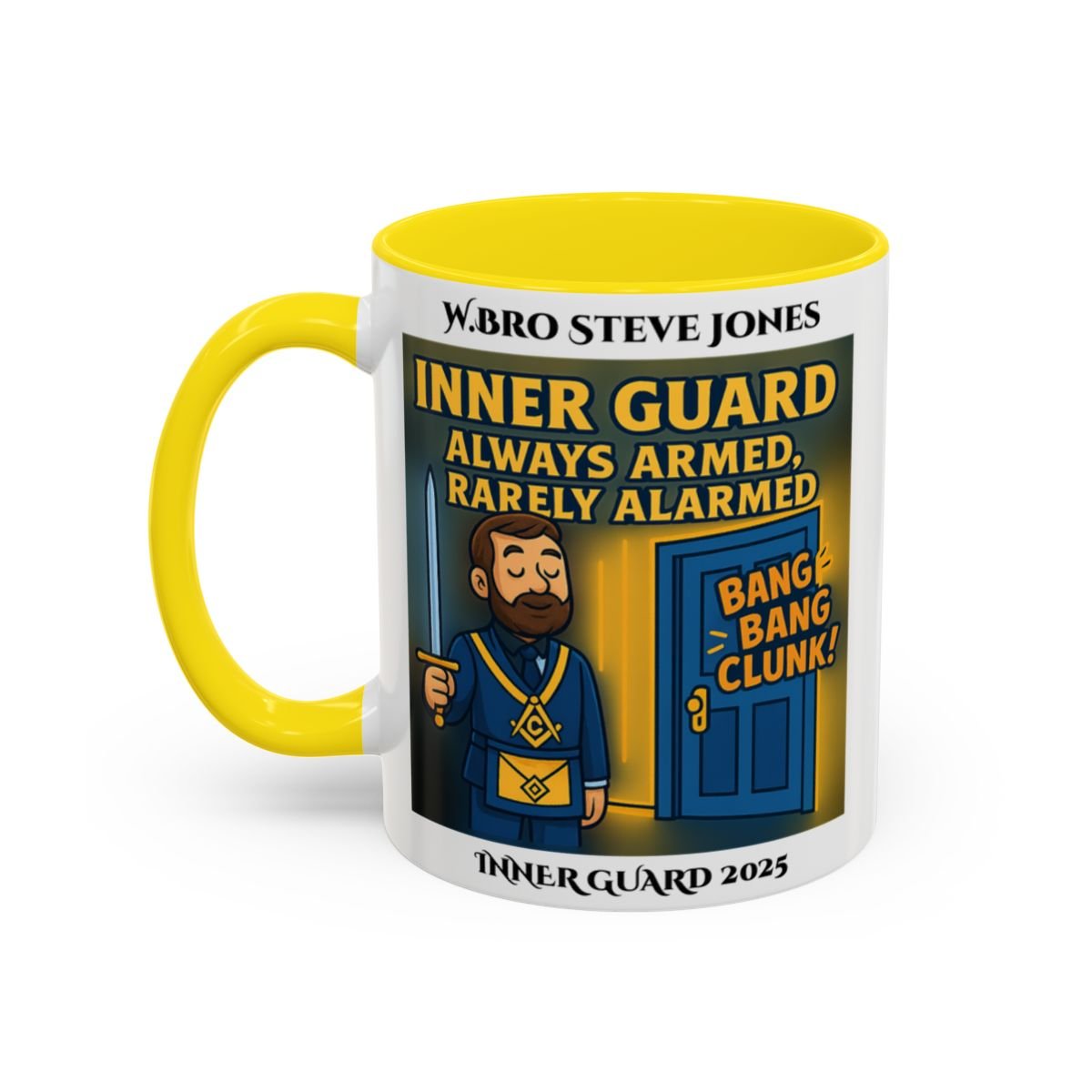 Premium Personalised Freemason Colour Rim Mug - Inner Guard Design - Always Armed Rarely Alarmed - Masonic Mugs