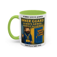 Premium Personalised Freemason Colour Rim Mug - Inner Guard Design - Always Armed Rarely Alarmed - Masonic Mugs