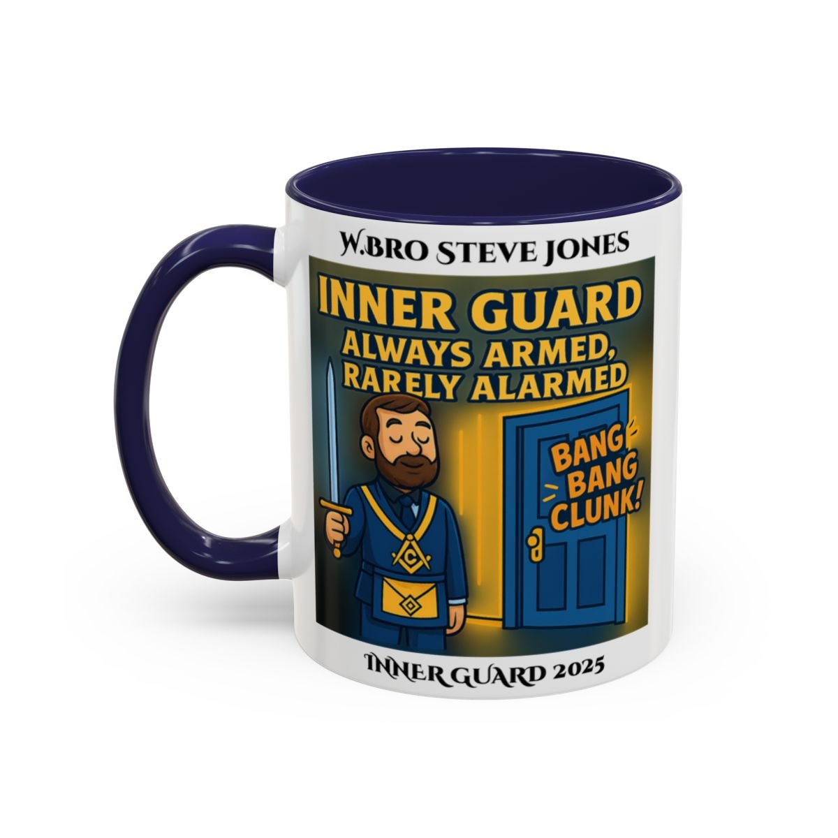 Premium Personalised Freemason Colour Rim Mug - Inner Guard Design - Always Armed Rarely Alarmed - Masonic Mugs
