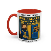 Premium Personalised Freemason Colour Rim Mug - Inner Guard Design - Always Armed Rarely Alarmed - Masonic Mugs