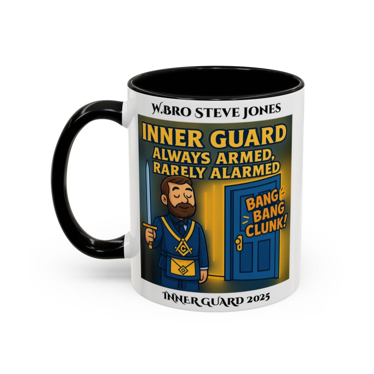 Premium Personalised Freemason Colour Rim Mug - Inner Guard Design - Always Armed Rarely Alarmed - Masonic Mugs
