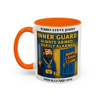 Premium Personalised Freemason Colour Rim Mug - Inner Guard Design - Always Armed Rarely Alarmed - Masonic Mugs