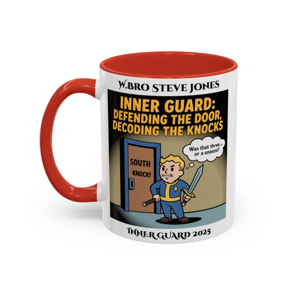 Premium Personalised Freemason Colour Rim Mug - Inner Guard Design - Defending the Door - Masonic Mugs