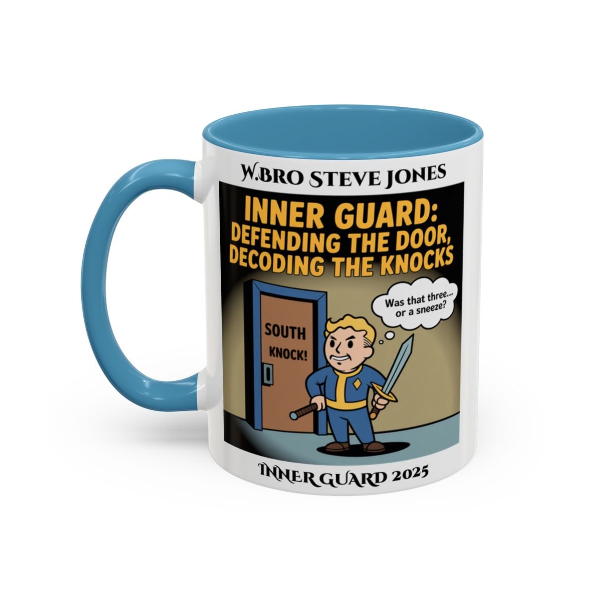 Premium Personalised Freemason Colour Rim Mug - Inner Guard Design - Defending the Door - Masonic Mugs