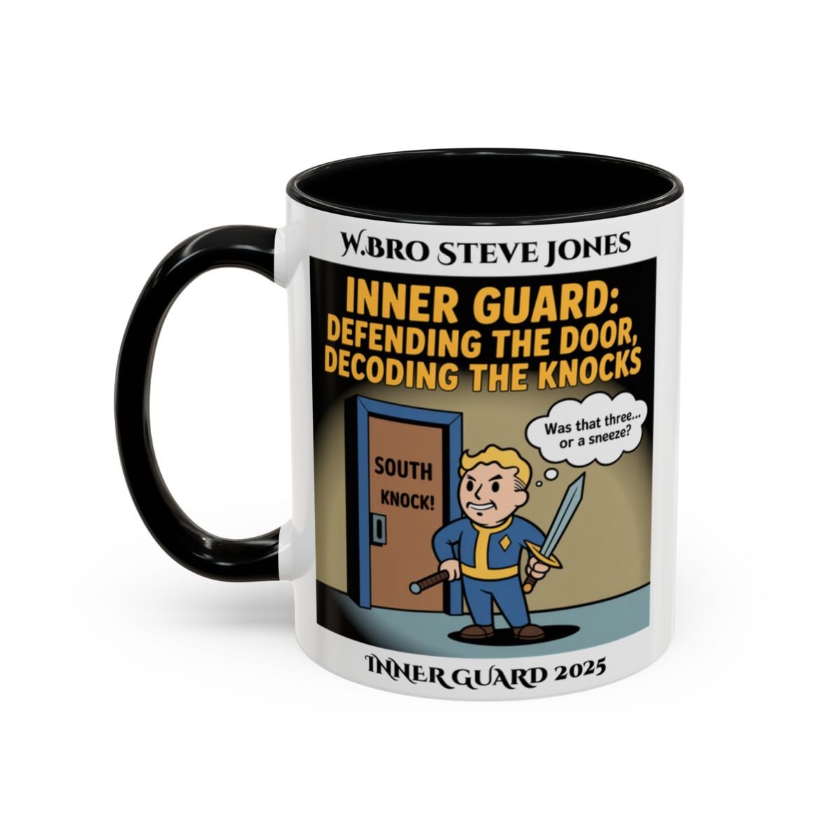 Premium Personalised Freemason Colour Rim Mug - Inner Guard Design - Defending the Door - Masonic Mugs