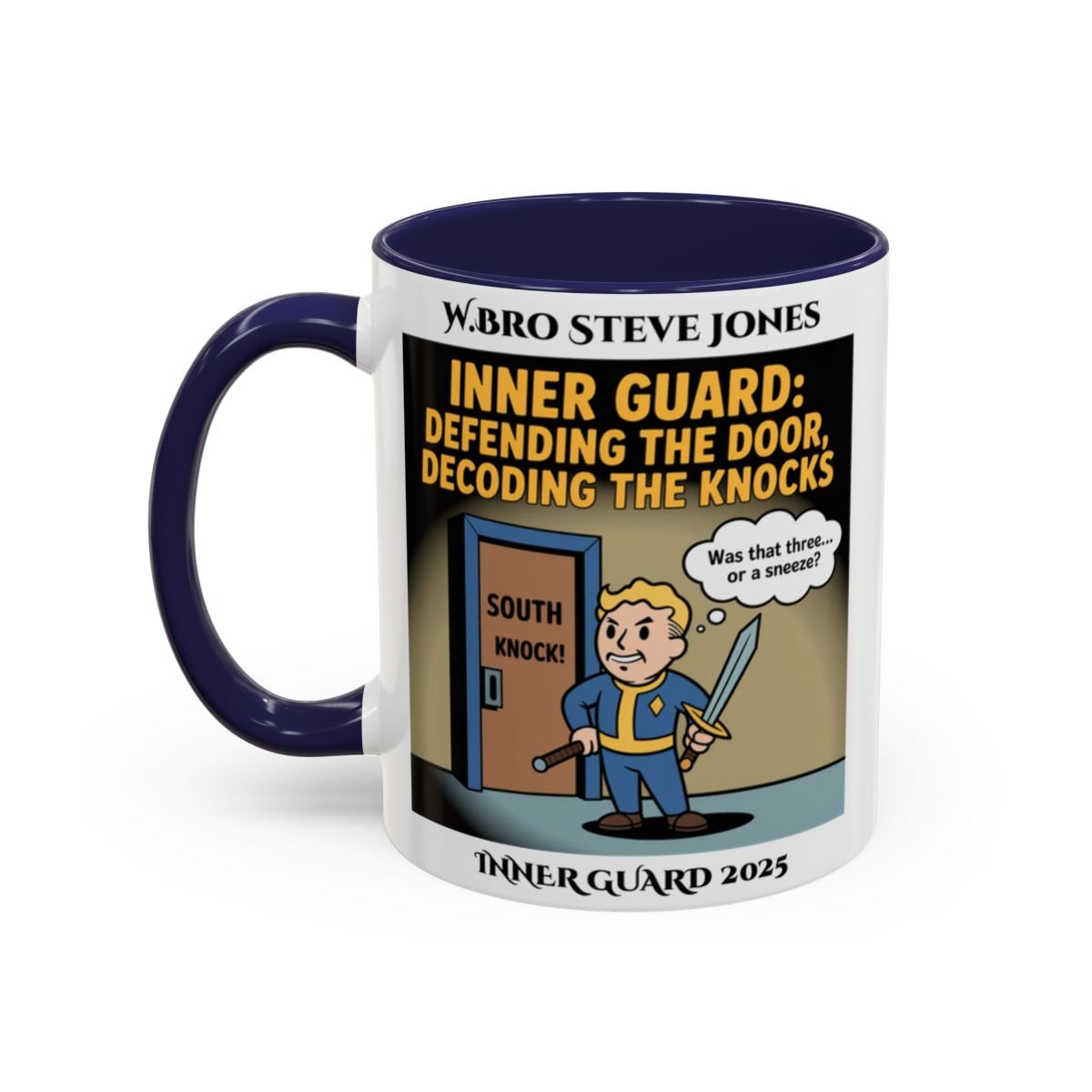 Premium Personalised Freemason Colour Rim Mug - Inner Guard Design - Defending the Door - Masonic Mugs