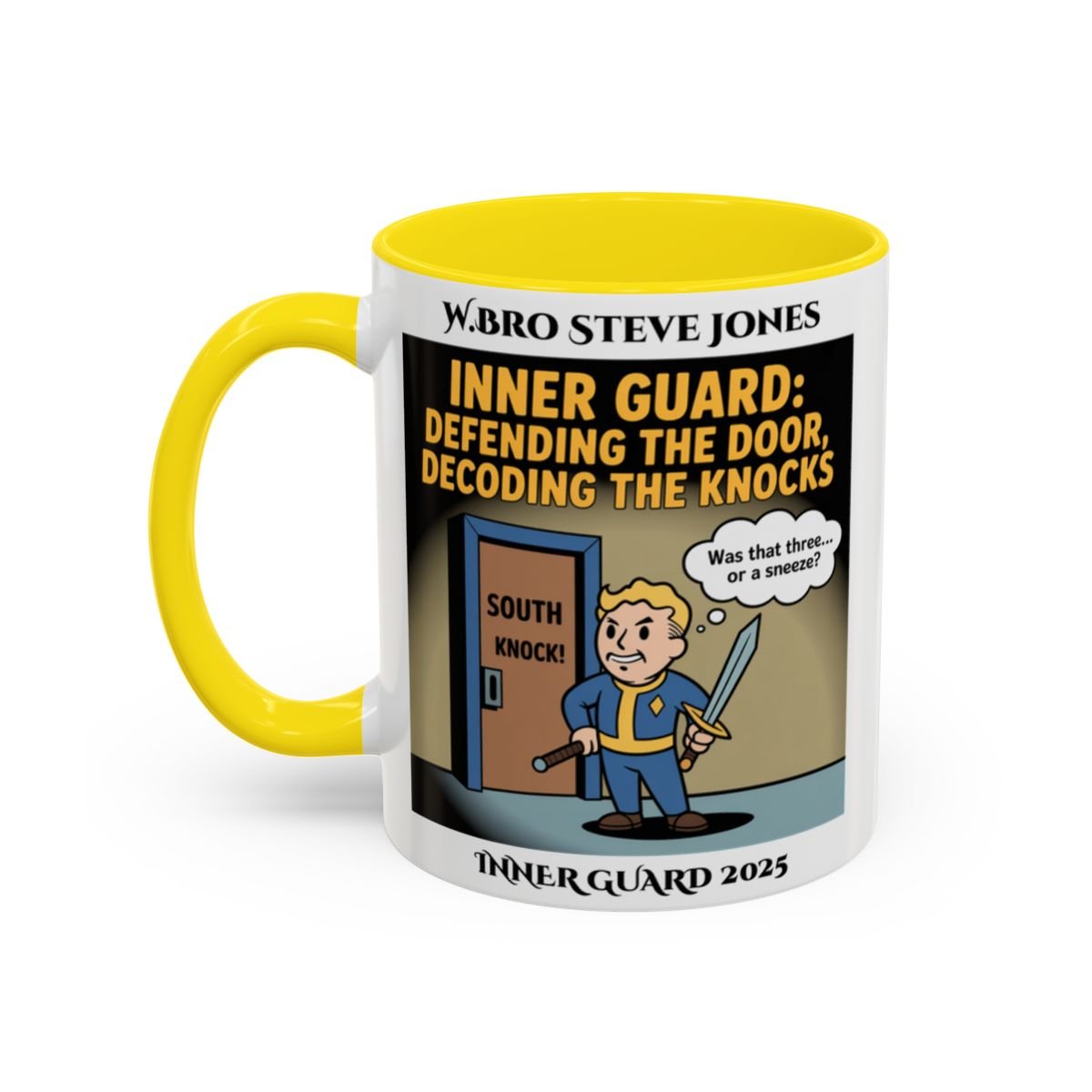 Premium Personalised Freemason Colour Rim Mug - Inner Guard Design - Defending the Door - Masonic Mugs