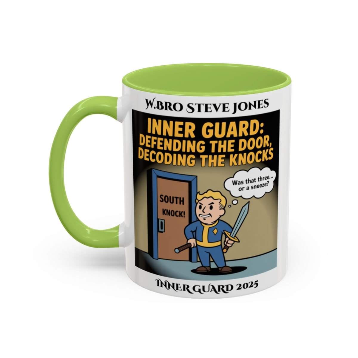 Premium Personalised Freemason Colour Rim Mug - Inner Guard Design - Defending the Door - Masonic Mugs