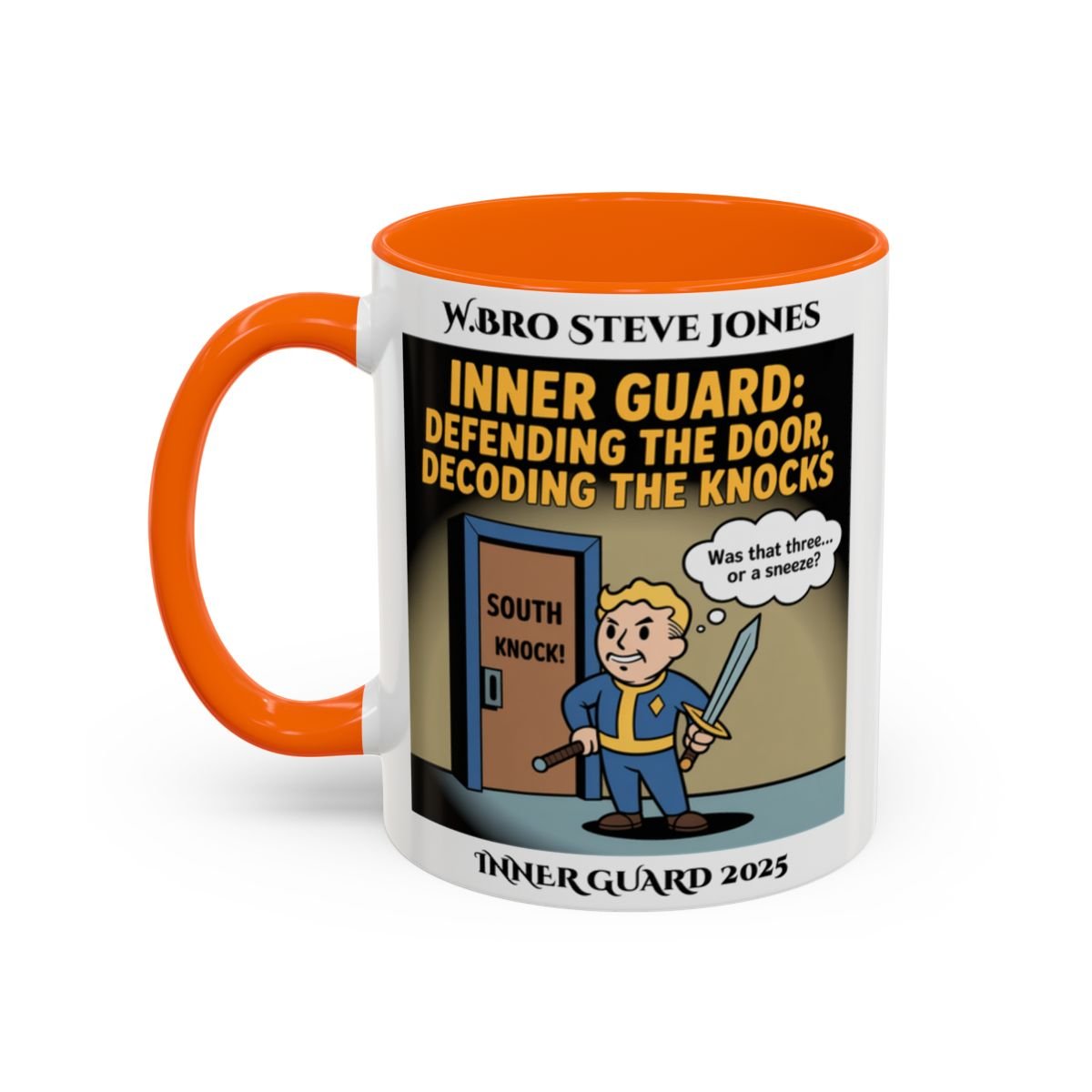 Premium Personalised Freemason Colour Rim Mug - Inner Guard Design - Defending the Door - Masonic Mugs