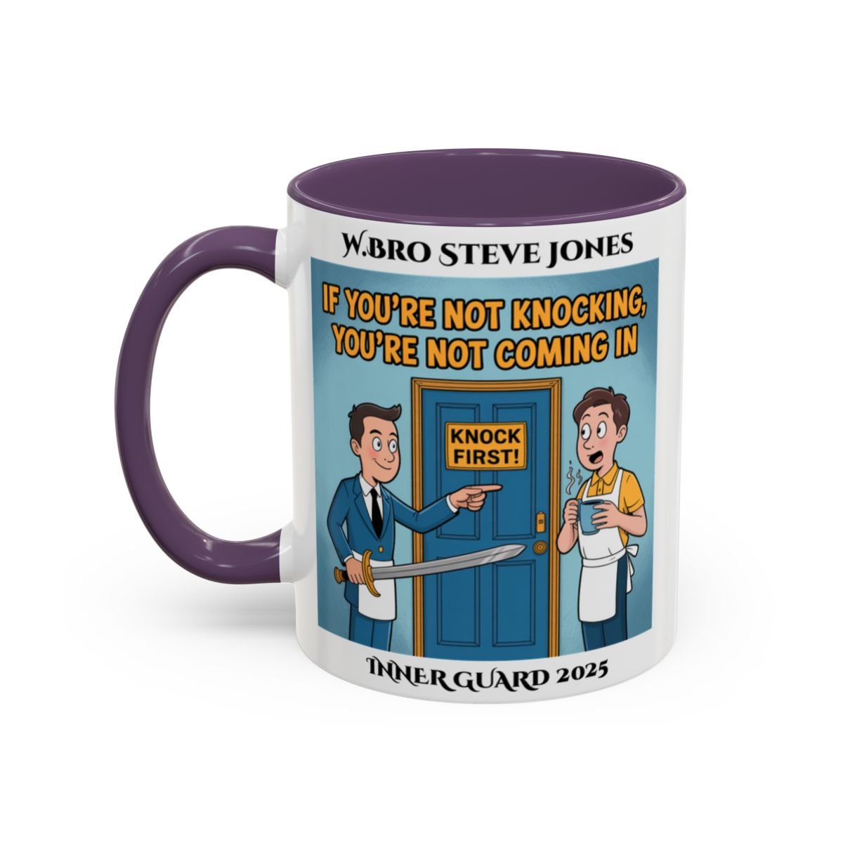 Premium Personalised Freemason Colour Rim Mug - Inner Guard Design - If you're not knocking - Masonic Mugs