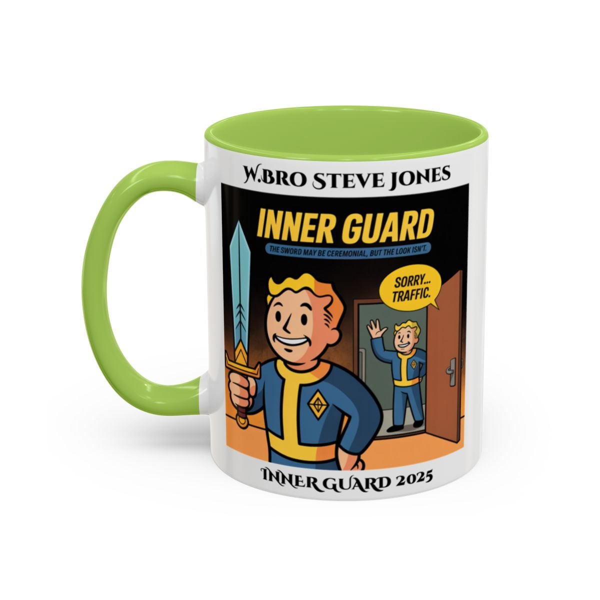 Premium Personalised Freemason Colour Rim Mug - Inner Guard Design - The Sword may be ceremonial - Masonic Mugs