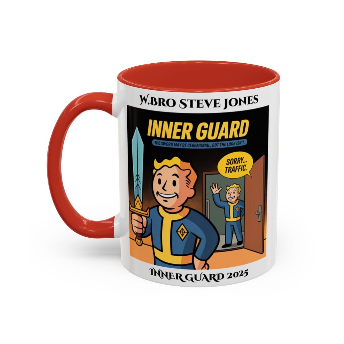 Premium Personalised Freemason Colour Rim Mug - Inner Guard Design - The Sword may be ceremonial - Masonic Mugs