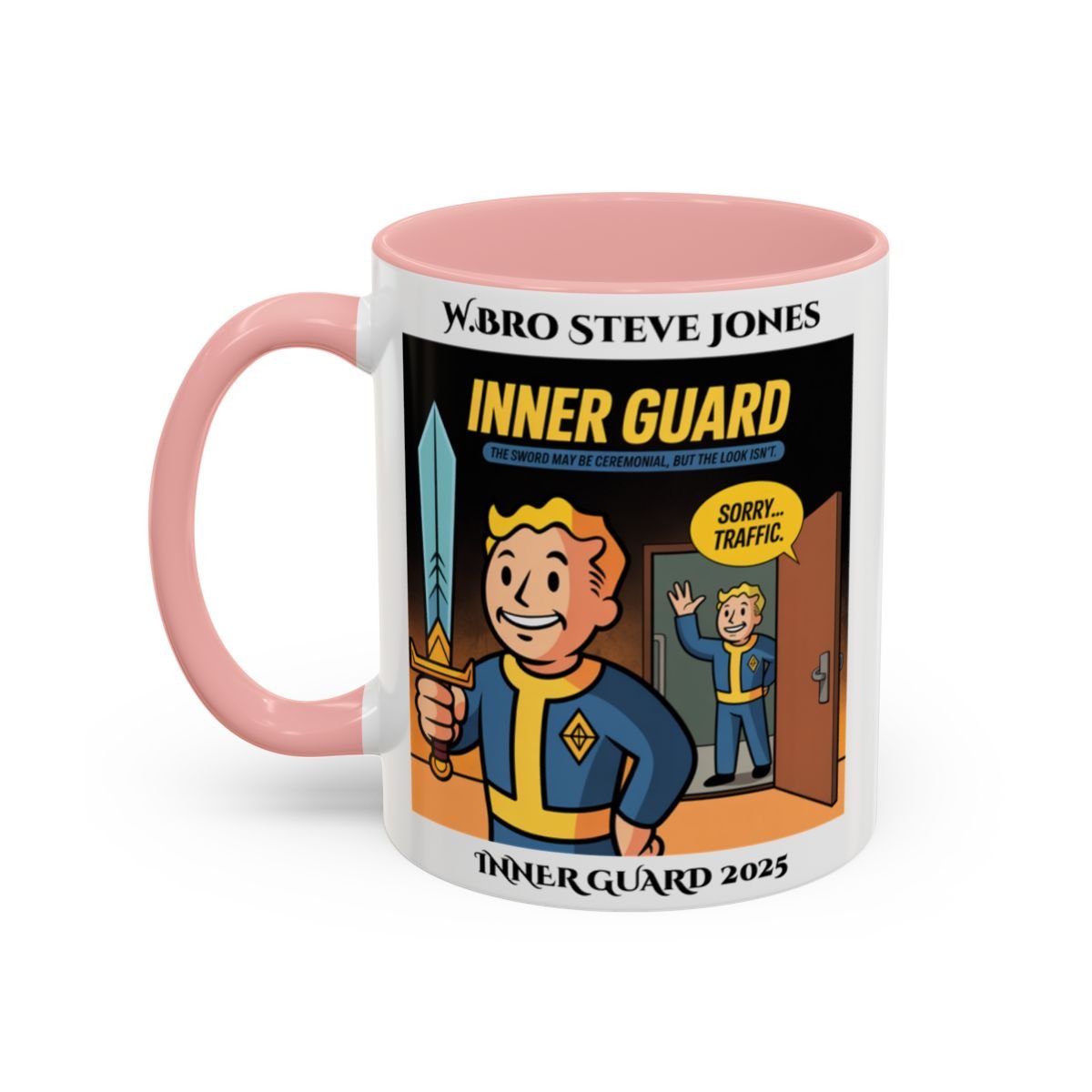 Premium Personalised Freemason Colour Rim Mug - Inner Guard Design - The Sword may be ceremonial - Masonic Mugs