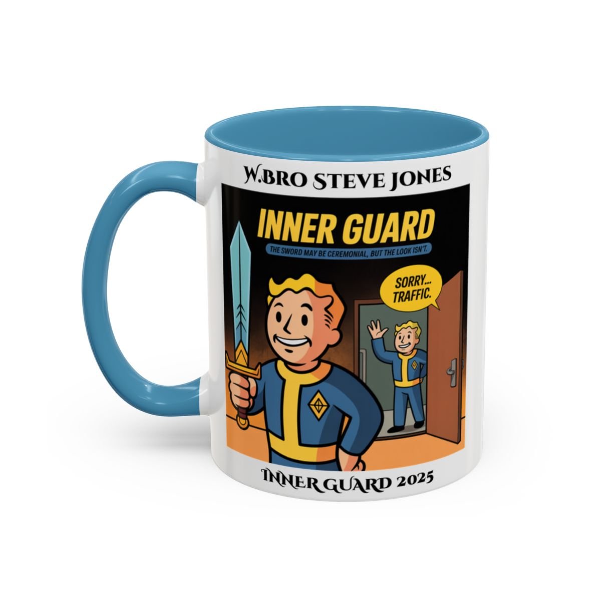 Premium Personalised Freemason Colour Rim Mug - Inner Guard Design - The Sword may be ceremonial - Masonic Mugs