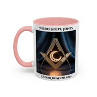 Premium Personalised Freemason Colour Rim Mug - Junior Deacon Design - Square and Compasses with Sun in the center. - Masonic Mugs