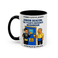 Premium Personalised Freemason Colour Rim Mug - Junior Deacon Design - The Tylers favourite neighbour - Masonic Mugs