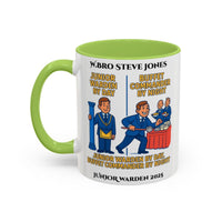 Premium Personalised Freemason Colour Rim Mug - Junior Warden Design - Buffet Comander by Night - Masonic Mugs