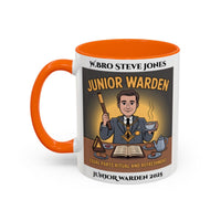 Premium Personalised Freemason Colour Rim Mug - Junior Warden Design - Equal Parts Ritual and Refreshment - Masonic Mugs