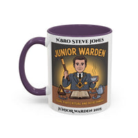 Premium Personalised Freemason Colour Rim Mug - Junior Warden Design - Equal Parts Ritual and Refreshment - Masonic Mugs