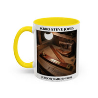 Premium Personalised Freemason Colour Rim Mug - Junior Warden Design - Plumb Rule - Masonic Mugs