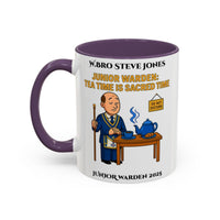 Premium Personalised Freemason Colour Rim Mug - Junior Warden Design - Tea time is sacred time - Masonic Mugs