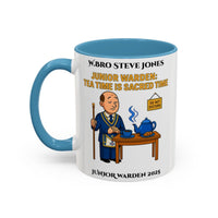 Premium Personalised Freemason Colour Rim Mug - Junior Warden Design - Tea time is sacred time - Masonic Mugs