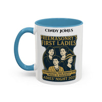 Premium Personalised Freemason Colour Rim Mug - Ladies Night Design - Behind Every Great Mason is a Greater Woman - Masonic Mugs