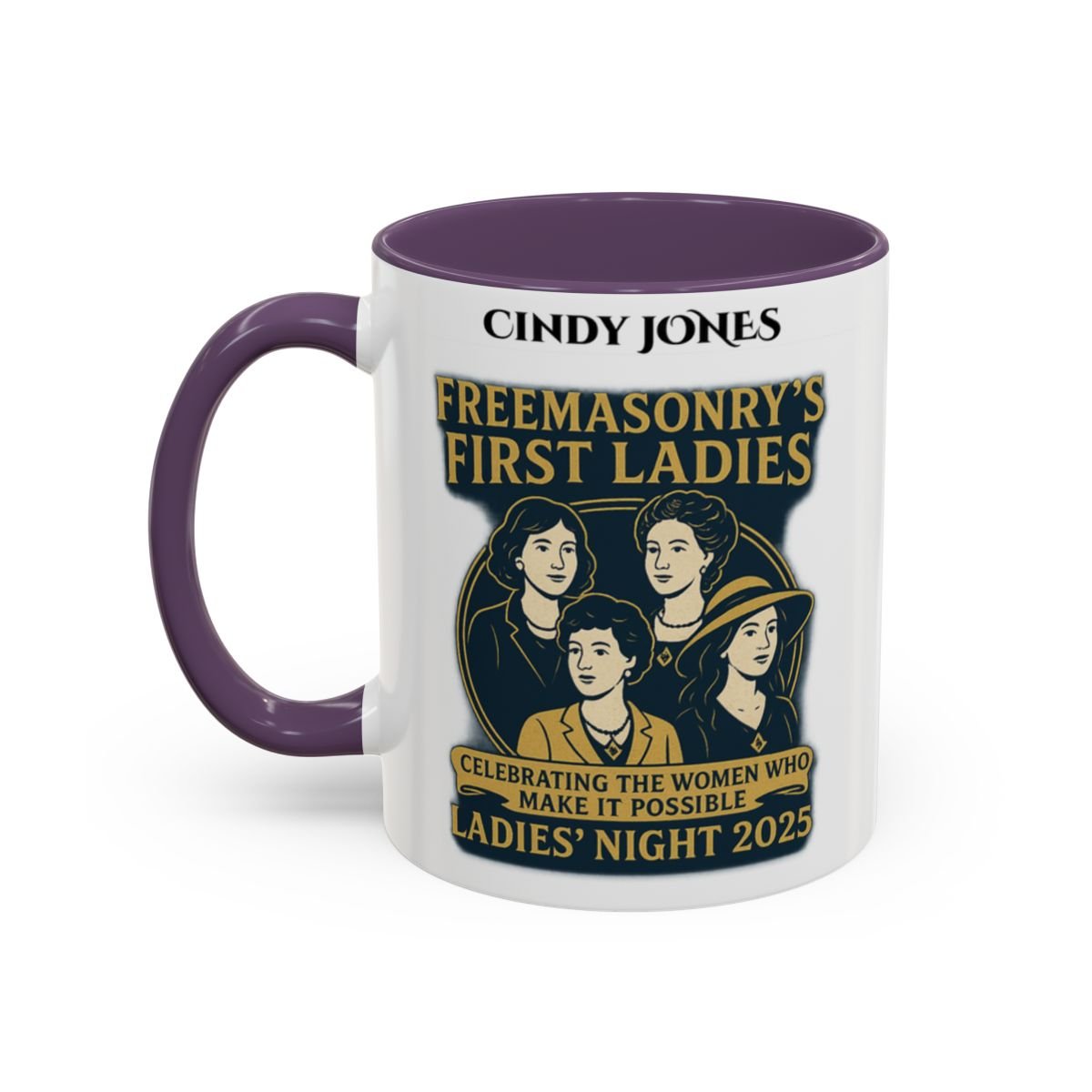 Premium Personalised Freemason Colour Rim Mug - Ladies Night Design - Behind Every Great Mason is a Greater Woman - Masonic Mugs