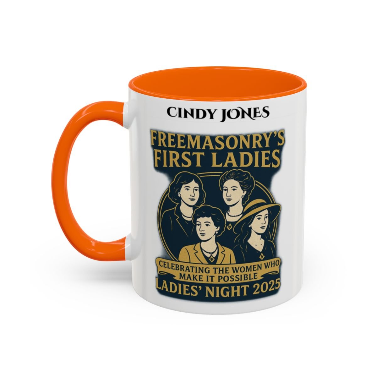 Premium Personalised Freemason Colour Rim Mug - Ladies Night Design - Behind Every Great Mason is a Greater Woman - Masonic Mugs