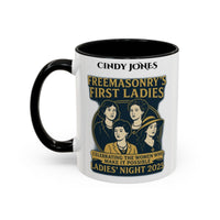 Premium Personalised Freemason Colour Rim Mug - Ladies Night Design - Behind Every Great Mason is a Greater Woman - Masonic Mugs