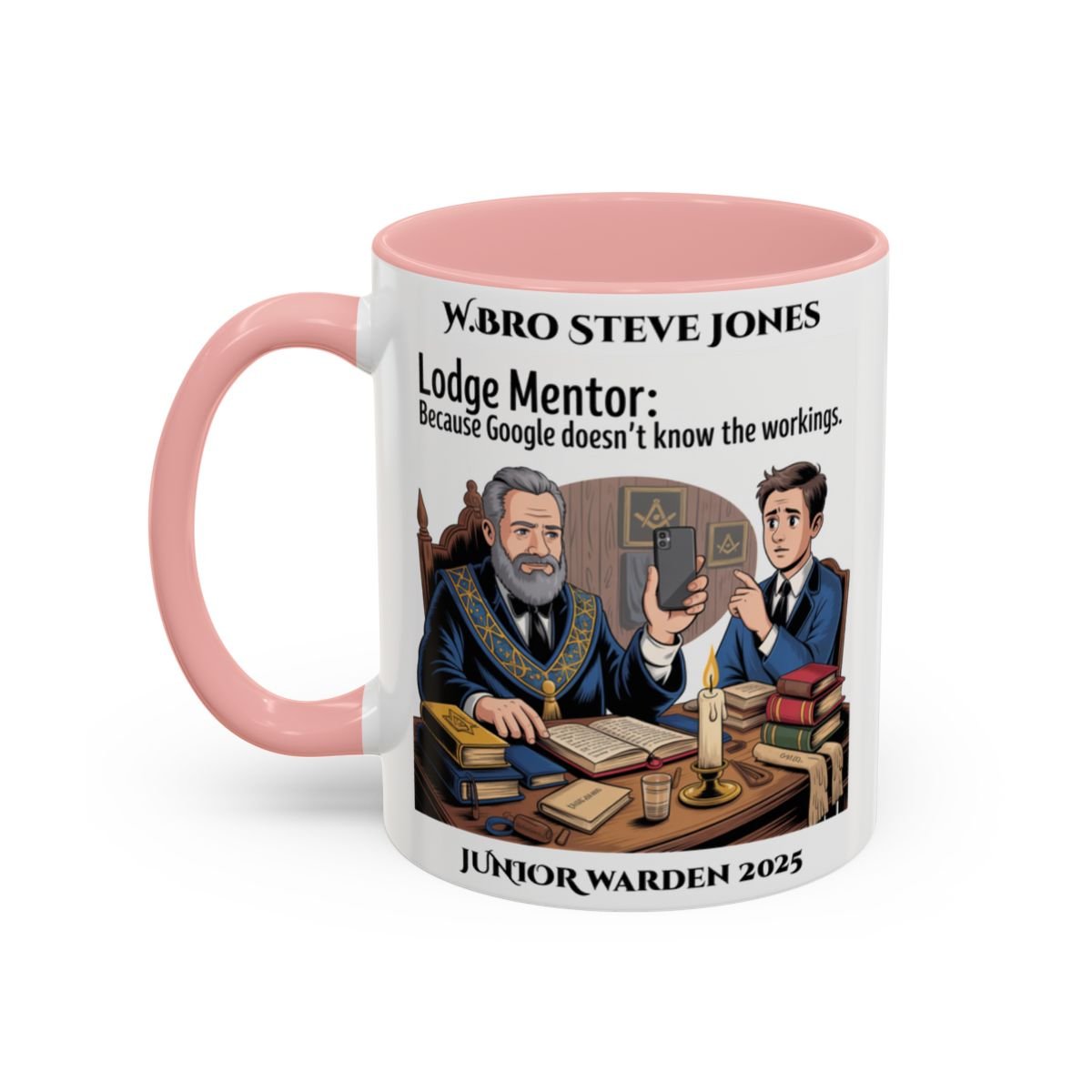 Premium Personalised Freemason Colour Rim Mug - Lodge Mentor Design - Because Google doesn't know the workings - Masonic Mugs